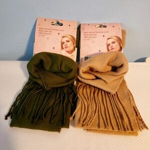 2pk Super Soft Comfy Scarves Olive Green and Tan Coat Scarf for Winter